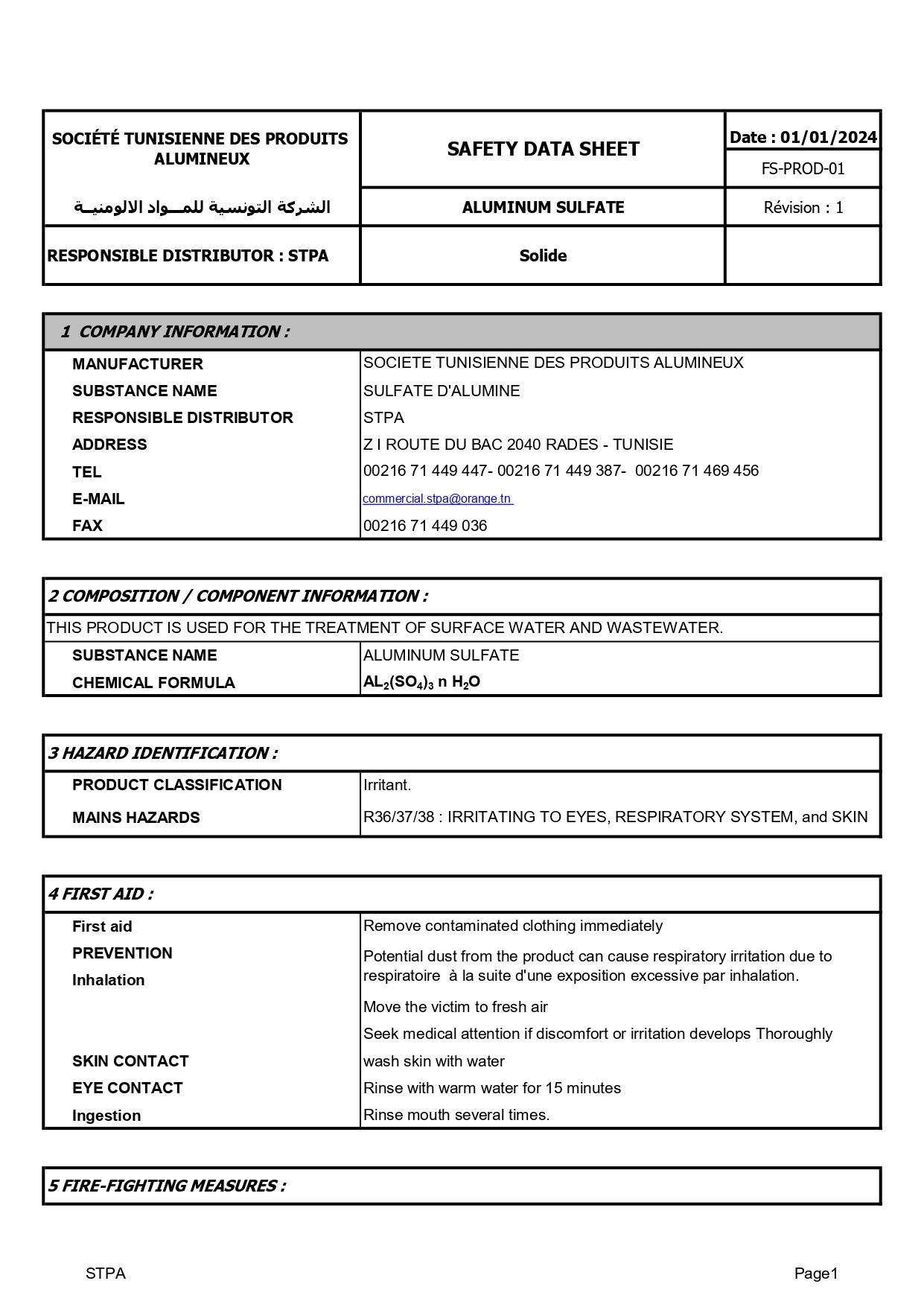 SAFETY DATA SHEET Aluminum Sulfate STPA